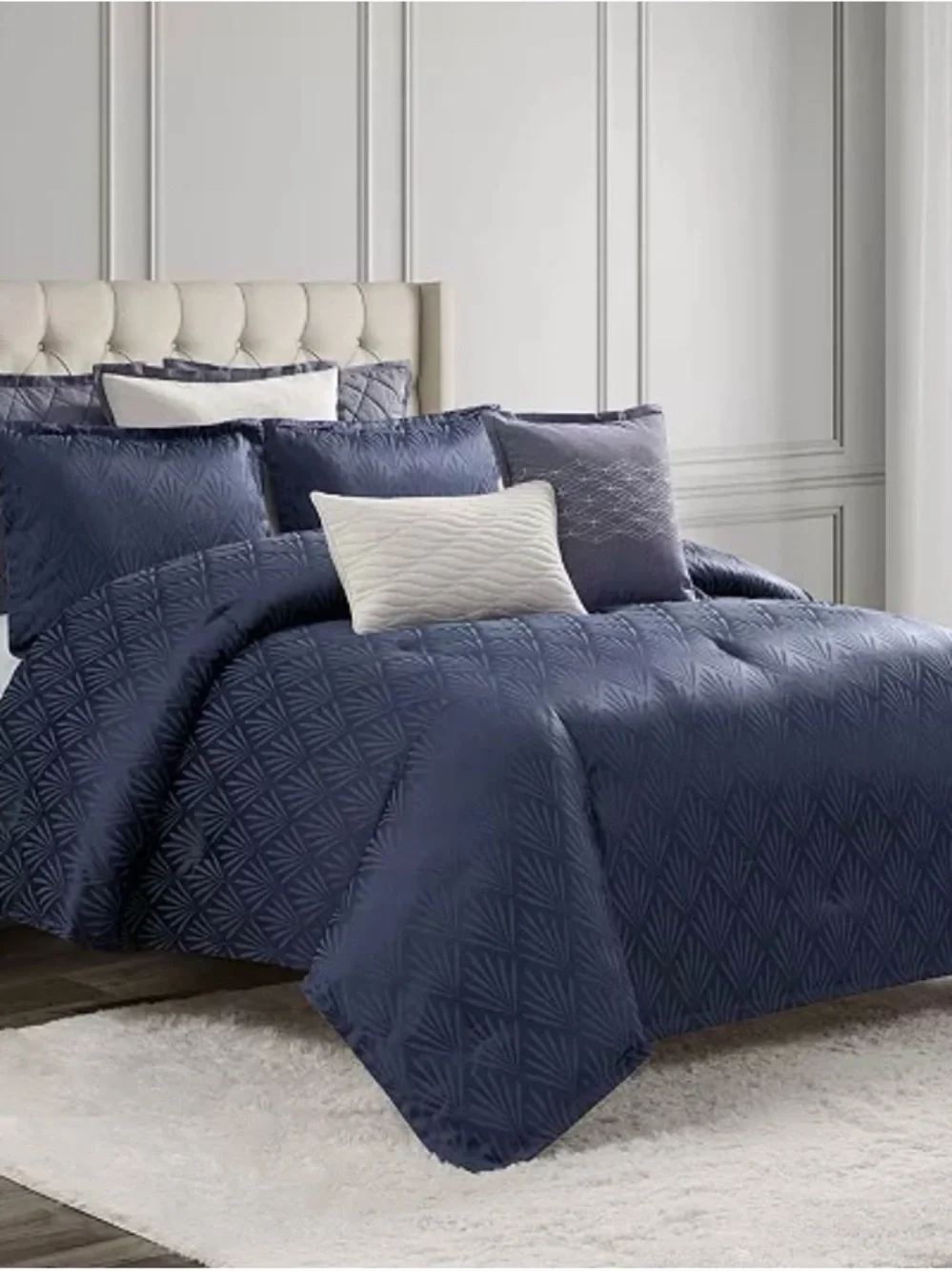 Waterford Chloe Queen Mini Comforter Set 3 PC Navy Geometric Print